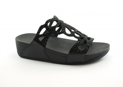 FITFLOP H70-001 BUMBLE CRYSTAL black nero ciabatte donna glitter zeppa
