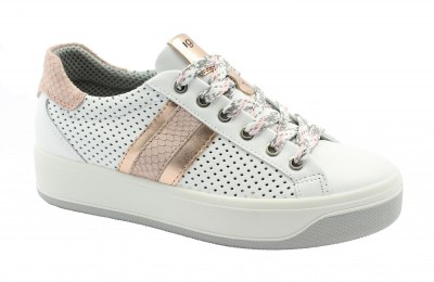 IGI&CO 56355 bianco rosa scarpe donna sneakers lacci pelle platform