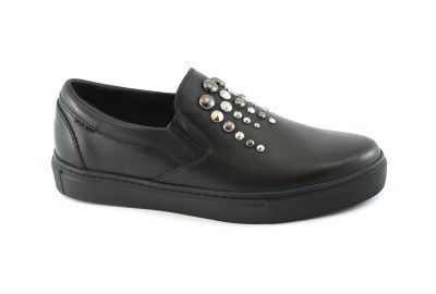 FRAU 39H7 nero scarpe donna sneakers slip-on pelle elastico borchie