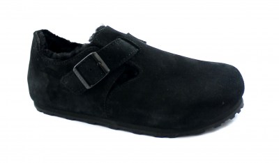BIRKENSTOCK LONDON SHEARLING 1014961 black nero scarpe donna fibbia camoscio lana