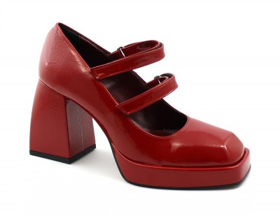 DIVINE FOLLIE 658 rosso venice scarpe donna decolletè tacco grosso plateaux cinturino strappo