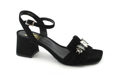 BP ZONE R1801X nero scarpe donna sandali tacco camoscio cinturino pietre
