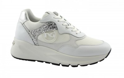 NERO GIARDINI E218041 bianco scarpe donna sportive sneakers lacci zeppa