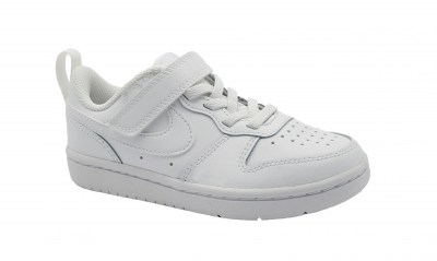 NIKE BQ5451 COURT BOROUGH LOW 32/35 white bianco scarpe bambino pelle strappo + laccio elastico