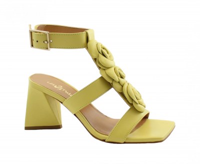 LES TULIPES 0370TP giallo donna scarpe sandalo tacco triangolo fiori cinturino