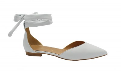 LES TULIPES M003 bianco ballerina donna pelle laccio caviglia punta nappa