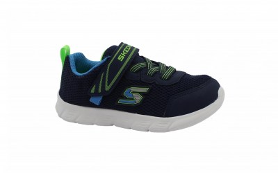 SKECHERS 407305N MINI TRAINER navy lime blu scarpe bambino sneakers strappo elastico lavabili