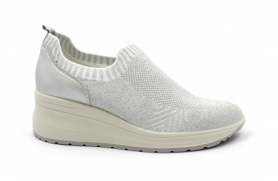 ENVAL SOFT 1767522 bianco argento scarpe donna sneakers ballerina senza lacci zeppa tessuto