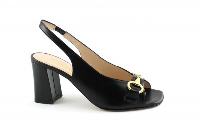 MELLUSO S420 nero scarpe donna sandali tacco pelle morsetto elastico