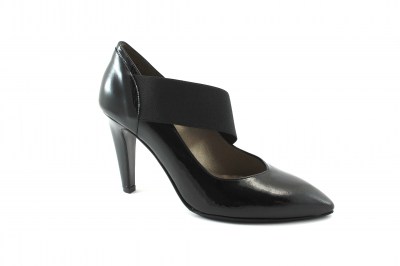 MELLUSO E5057 nero scarpe donna decolletè pelle vernice punta tacco elastico