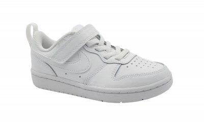 NIKE BQ5451 COURT BOROUGH LOW 2 white bianco scarpe bambino pelle strappo + laccio elastico