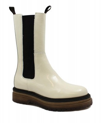 LES TULIPES 2001 latte vernice bianco scarpe donna anfibio elastico combat boot stivaletto pelle