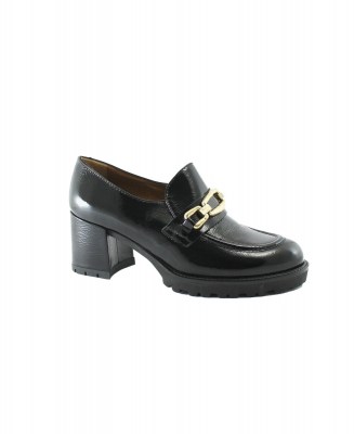 MELLUSO L5252 nero scarpe donna mocassino montante elastico tacco pelle vernice