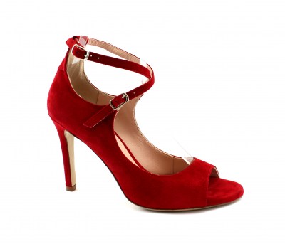 MALU\' 1484 rosso rubino scarpe sandalo donna decolletè spuntato pelle camoscio tacco cinturini