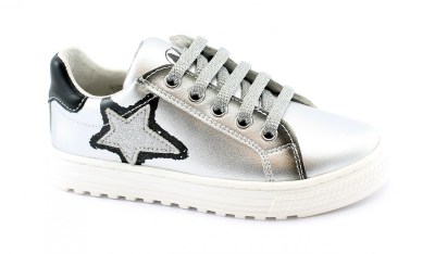 NATURINO KOKIE 15468 27/32 argento nero scarpe bambina sneakers lacci + zip pelle