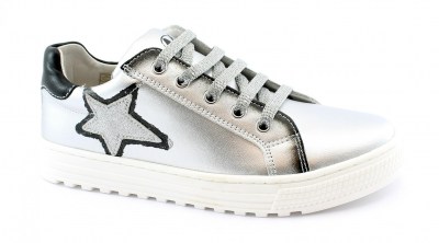 NATURINO KOKIE 15468 33/37 argento nero scarpe bambina sneakers lacci + zip pelle